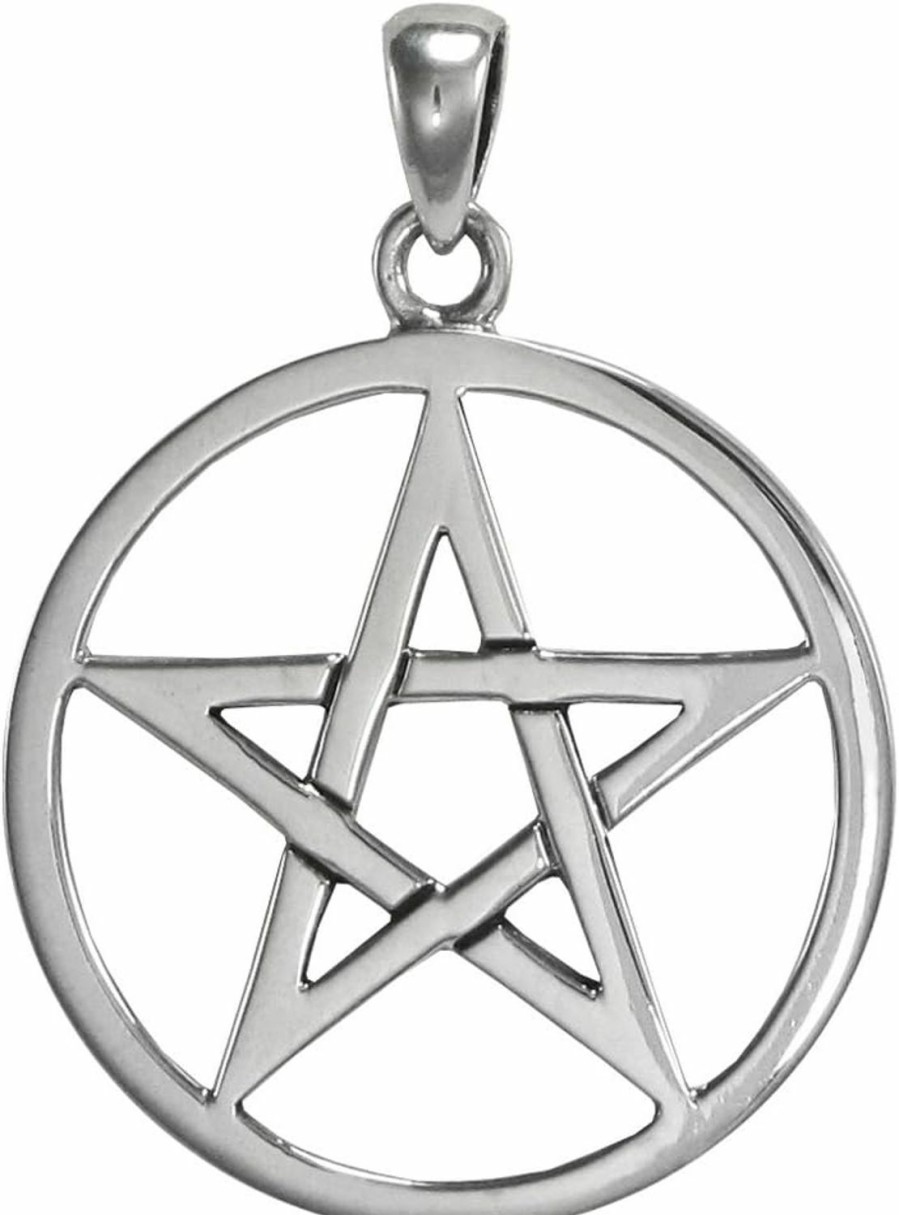 Hot Moonlight Mysteries Moonlight Mysteries Solid Sterling Silver Large Wiccan Pentagram Pentacle Pendant