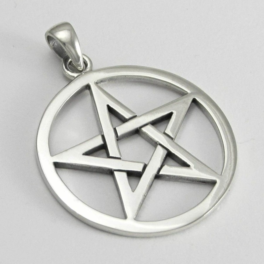 Hot Moonlight Mysteries Moonlight Mysteries Solid Sterling Silver Large Wiccan Pentagram Pentacle Pendant