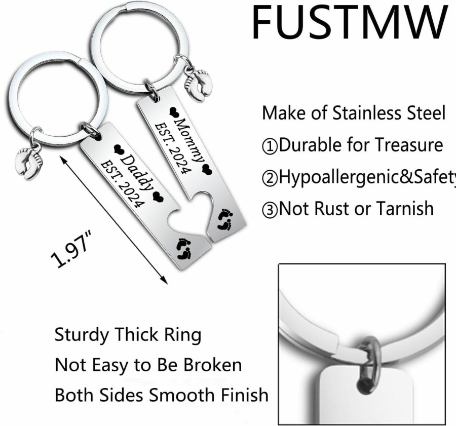 New FUSTMW Pregnancy Announcement Gifts Daddy And Mommy Est 2024 Keychain Set New Parents Gift First Time Gifts Dad Mommy To Be Gift