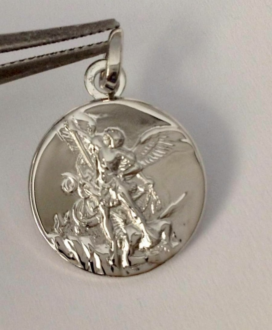 Clearance I G J Medal Of Saint Michael The Arcangel - 925 Sterling Silver (Palladium Plated) With Anti-Oxidation Treatment - 100% Made In Italy