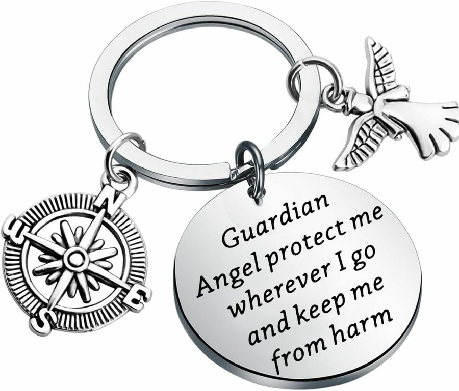 New FUSTMW Fustmw Guardian Angel Prayer Keychain Drive Safe Gifts New Driver Gift First Car Gift Guardian Angel Protect Me Traveler Gift