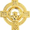 New Claddagh Gold 14K Yellow Gold Celtic Knotwork Charm Claddagh Cross Pendant