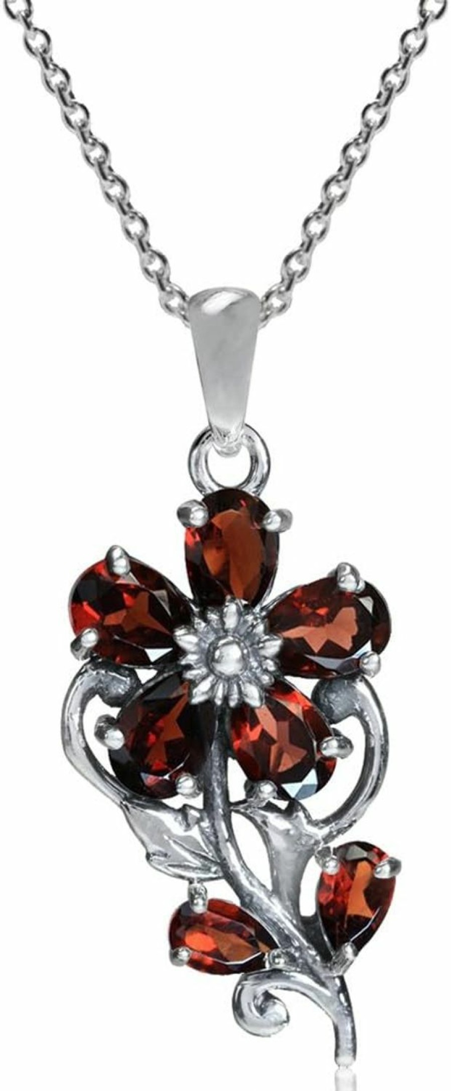 Best Silvershake Silvershake 3.21Ct. Natural Garnet 925 Sterling Silver Flower And Leaf Pendant