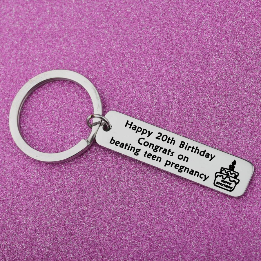 Hot BEKECH Bekech 20Th Birthday Keychain Happy 20Th Birthday Congrats On Beating Teen Pregnancy Keychain