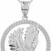 Hot Animal Kingdom Animal Kingdom .925 Sterling Silver American Eagle 1" Round Frame Pendant - Choose Pendant Only Or Necklace W/ 16"-22" Chain