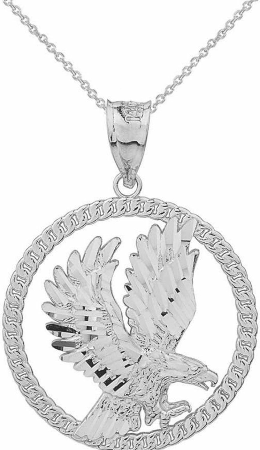 Hot Animal Kingdom Animal Kingdom .925 Sterling Silver American Eagle 1" Round Frame Pendant - Choose Pendant Only Or Necklace W/ 16"-22" Chain