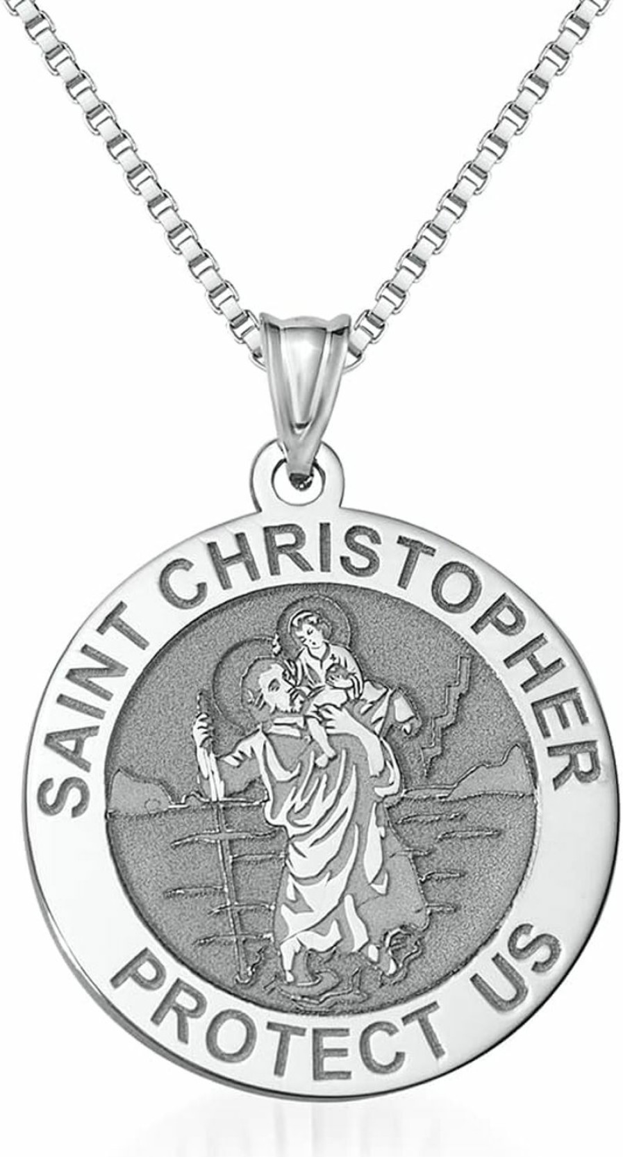 Hot PicturesOnGold.com Picturesongold.Com Saint Christopher Religious Round Medal Only And Medal With Engraving In Sterling Silver, 10K Or 14K Gold