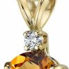 Clearance PEORA Peora Solid 14K Yellow Gold Citrine And Diamond Pendant For Women, Genuine Gemstone Birthstone, Elegant Solitaire, Oval Shape, 10X8Mm, 2.30 Carats Total