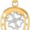 Best Claddagh Gold 10K Two-Tone Gold Lucky Horseshoe With Irish 4-Leaf Clover 0.007 Carats Diamond Pendant