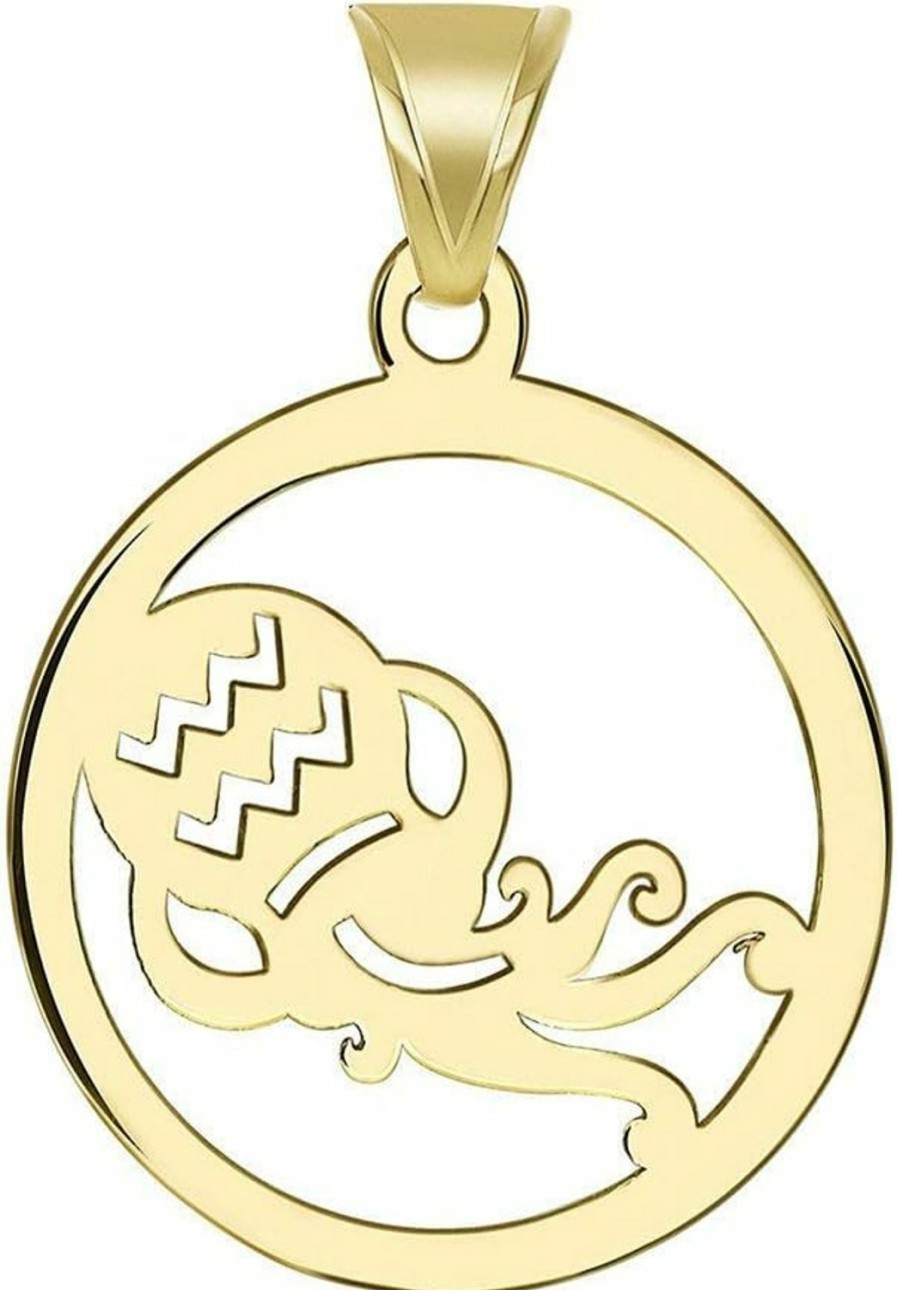 Clearance Jewelry America Jewelry America 14K Yellow Gold Dainty Round Aquarius Zodiac Sign Cut-Out Vase Disc Pendant